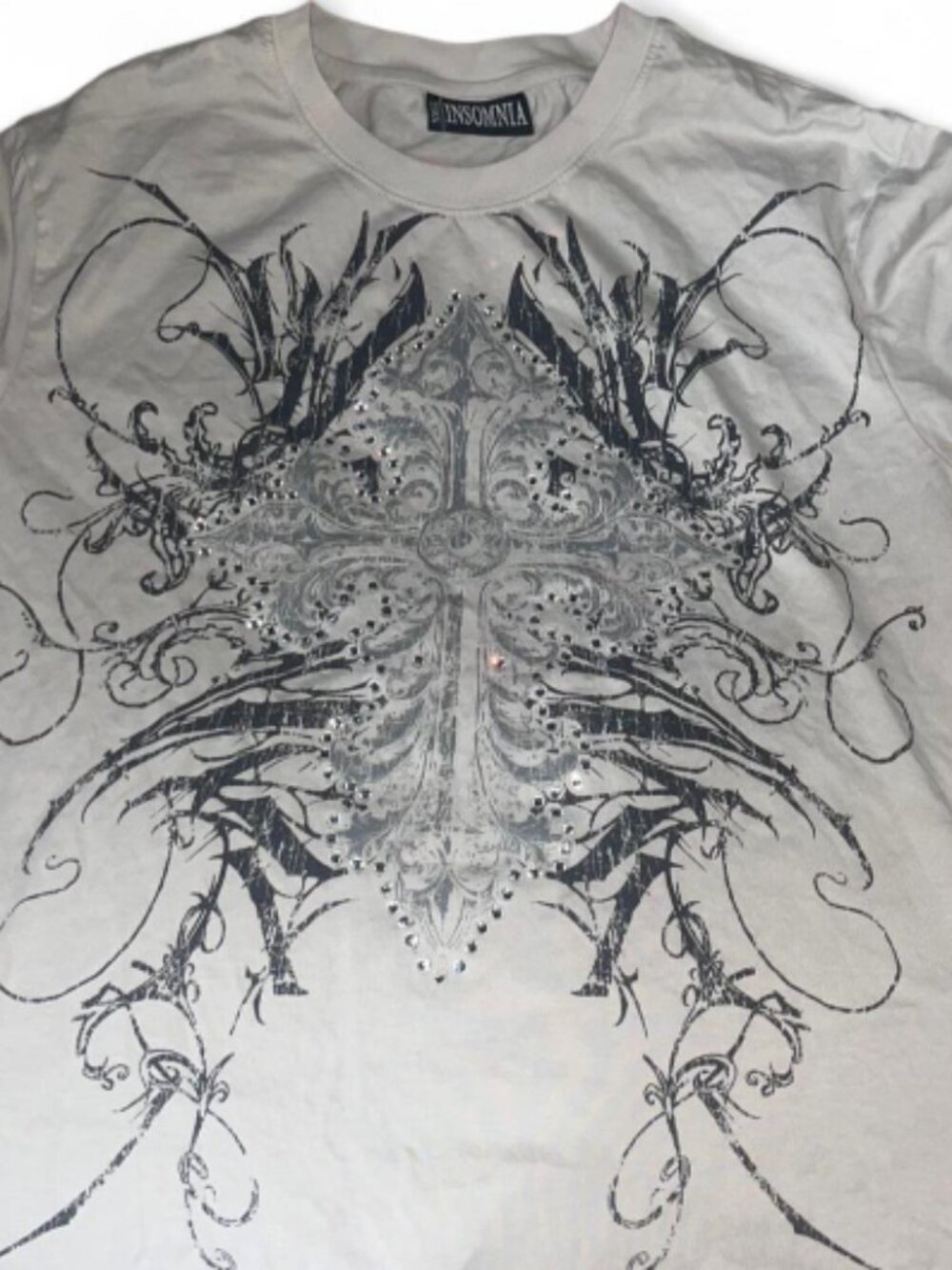 INSOMNIA Personalized Light Grey Cross Pattern Short Sleeve T-shirt